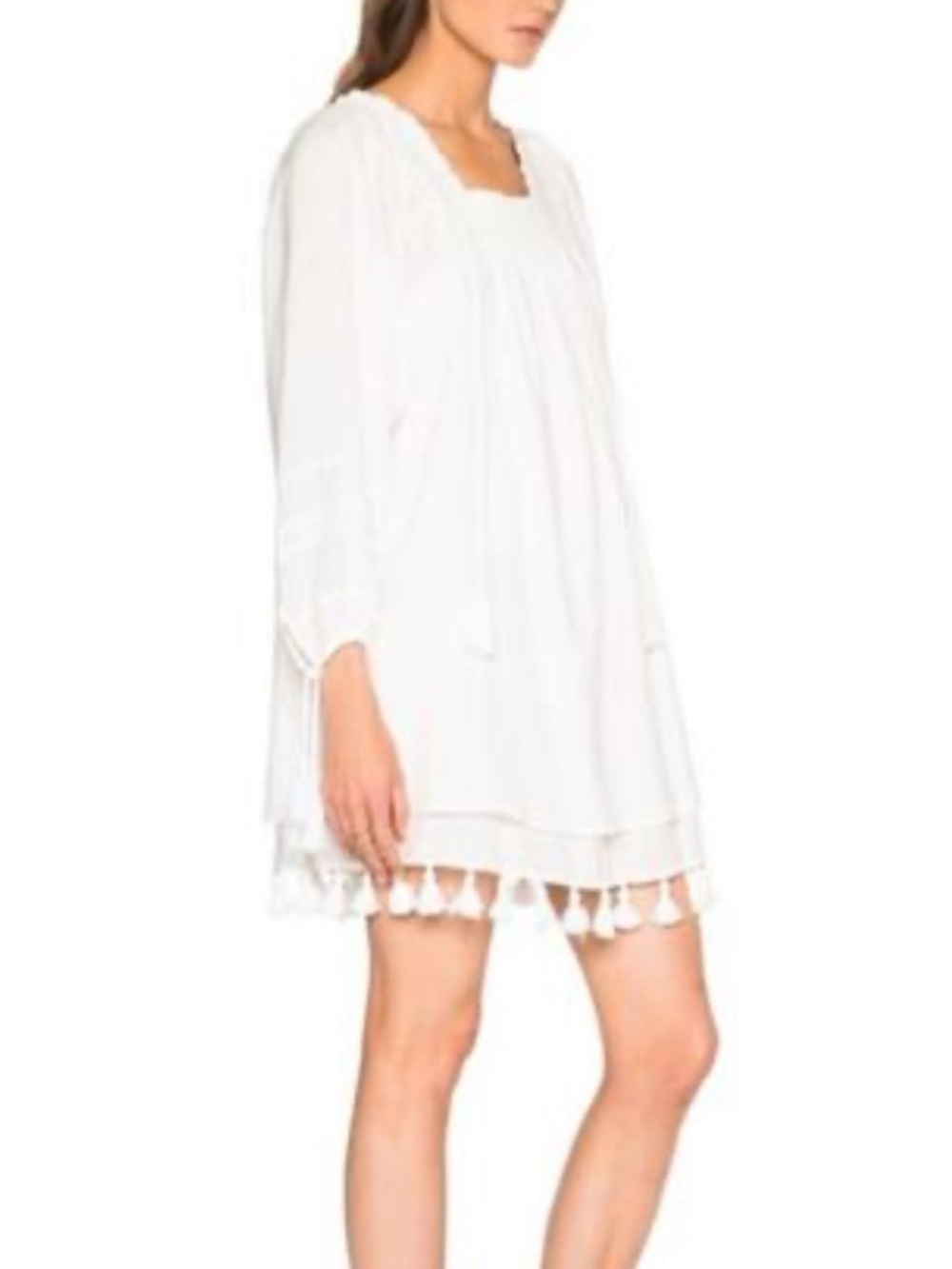 Apiece Apart White Tassel-Trim Mini Dress